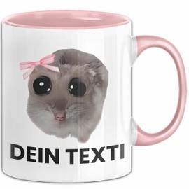 Personalisierte Sad Hamster Meme Tasse Geschenk Trauriger Hamster Eigener Text Frauen (Rosa)