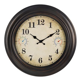 Alarllok 18 Inch Large Outdoor Clock with Thermometer and Hygrometer Combo, Retro Waterproof Indoor Outdoor Wall Clocks for Patio Pool Garden Living Room Home Decor- Bronze