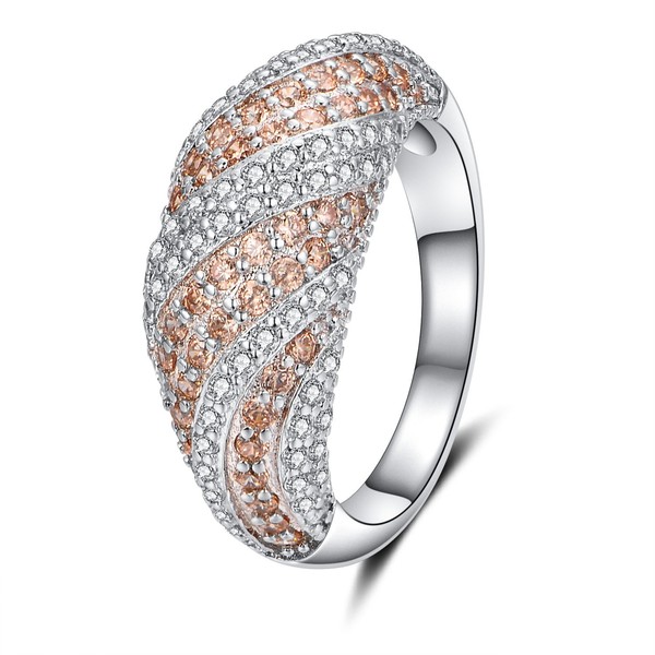 Uloveido Women Champagne Yellow CZ Pave Setting Zebra Stripe Rings