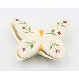 Fine Elegant Jade Porcelain Butterfly Shape Cover Trinket Jewelry Box, 4-1/2" L
