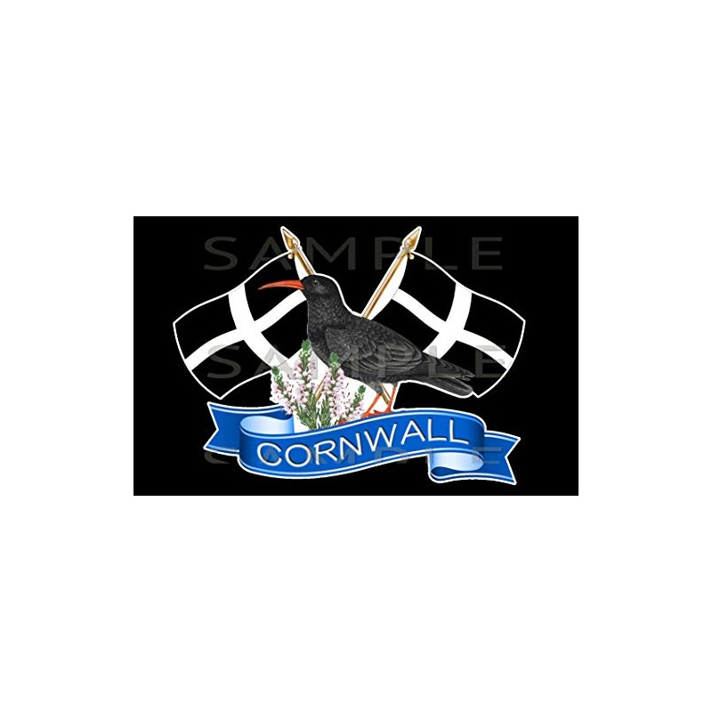 Cornwall, Cornish Chough, Crossed Flag Sticker, Truck, Car, Motorhome, Van,