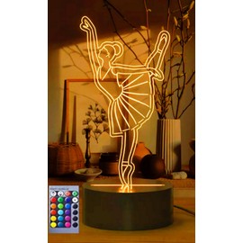 MYCWYFWR 3D Ballet Night Light Optical Illusion Led Lamp 16 Colors Changing Birthday Xmas Gift for Boys and Girls Kids Children Room Decor