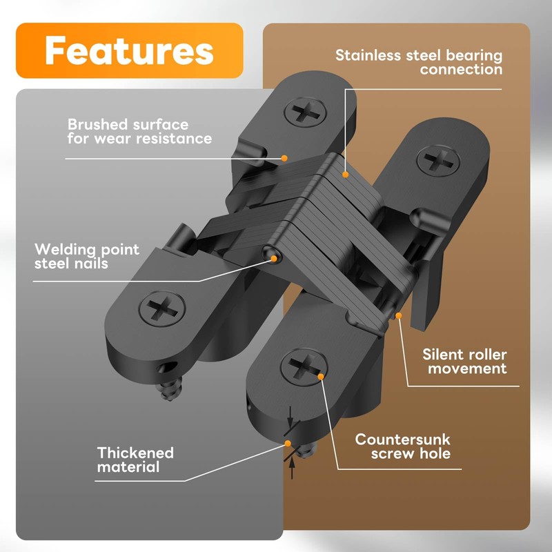 Mdkave Invisible Hinges for Cabinet Doors - Completely Hidden 180°Hinges,Concealed