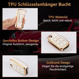 VDARK For Volkswagen Key Fob Cover TPU Key Fob Protection for VW Accessories Beetle Jetta Tiguan EOS Golf Car Key Case Women Girls 3 Buttons Smart Keys