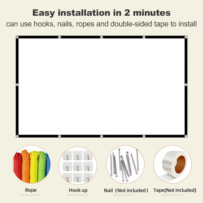72 Inch Projector Screens Portable Fast Fold High-Density White Less