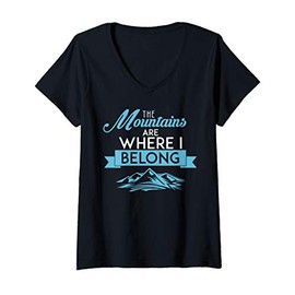 Womens The Mountains Are Where I Belong Cute Nature Vacation V-Neck T-Shirt