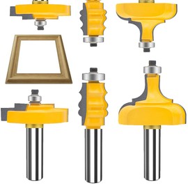 TAIWAIN Router Bit Set Picture Frame Bits 1/2 Inch Shank 3PCS, Miter Frame Molding Wood Milling Cutter Router, Woodworking Miter Carbide CNC Cutting Tool, User& DIY Beginner(F-Picture Frame)