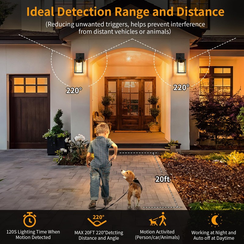 2 Pack Motion Sensor Outdoor Light Fixtures Wall Mount, H
