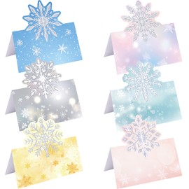 48Pcs Christmas Place Cards Snowflake Folded Tent Cards Happy Holidays Seating Name Cards for Dinner Tables