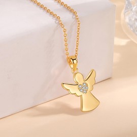 Jrêveinfini Guardian Angel Necklace Women Girls 925 Silver with Pendant, Christening Gift for Girls Women, Adjustable 40 + 5 cm, Sterling Silver, Cubic Zirconia