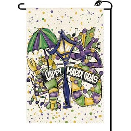 Happy Mardi Gras Garden Flag 12x18 Inch Vertical Double Sided Masquerade Mask Doughnuts New Orleans Carnival Celebration Small Flags Outside Decoration For Yard (ONLY FLAG) KH09