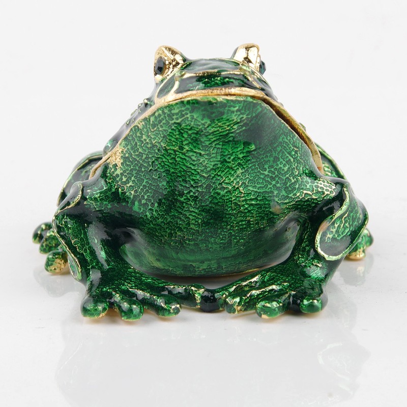 Large Frog Trinket Box Hinged Jewelry Boxes Hand-Painted Enameled Green