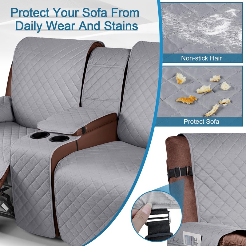 KinCam 100% Waterproof Recliner Loveseat Cover with Console, Non-Slip Reclining