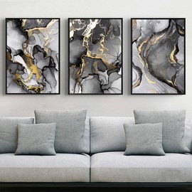 JNAOZI Canvas Abstract Luxury Fluid Art, Islamic Canvas Painting, Canvas Pictures in Various Formats, Islamic Wall Picture Decoration Set, Without Frame (Styles 4.20 x 30 cm x 3)