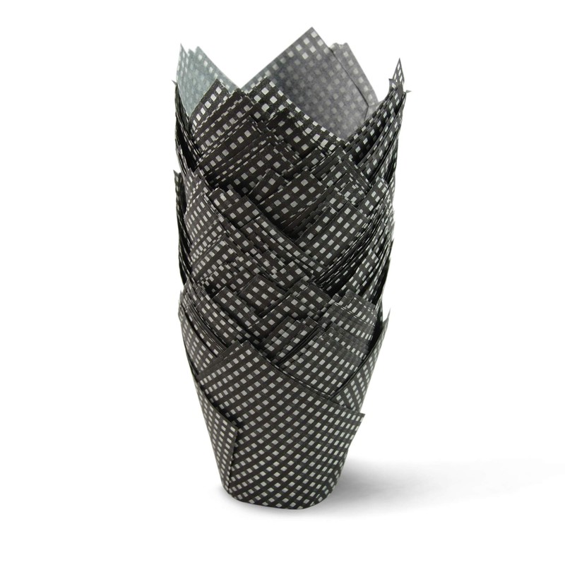 Black Check Medium Size Tulip Baking Cups Cupcake Liners Muffin
