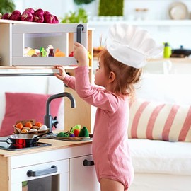 Ayasma Juguete de Cocina con Utensilios de Cocina 42 Piezas - Juguetes de Pretender Alimentos Frutas y Verdura de Plástico, Accesorios de Cocina Olla de Sopa y Cocina a Gas, Cesta de la Compra