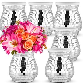 Disco Ball Vase,Disco Ball Planter,Disco Ball Flower Vase&Pot,Disco Plant Holder,Silver Mirror Glass Disco Ball Decor Vase for Table Centerpieces,Party,Wedding,Birthday,Bar, Office,Gift4.7" X 5" 6pcs