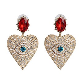 Statement Evil Eye Heart Crystal Drop Earrings Colorful Rhinestone Eyelash Cubic Zirconia Eyeball Dangle for Women Elegant Jewelry-B blue
