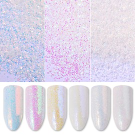 Pure vie Glitter for Nails, 6 Colours Glitter Powder Nail Art Gel Nails Decoration Accessories, Chrome Nail Powder Neon Nail Glassy Pearl Effect Glitter Face Pigments Glitter for Body Hair Face Body