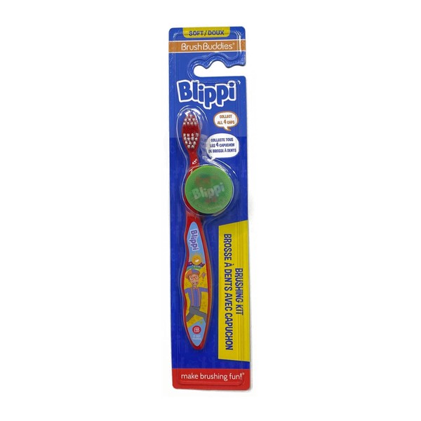 Brush Buddies Blippi Toothbrush with Travel Cap, Kids Toothbrushes, Soft Bristle Toothbrushes for Kids, 2PC