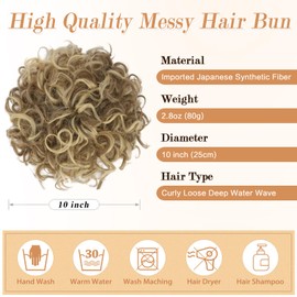 PEACOCO Messy Bun Short Curly Ponytail Extension Elastic Drawstring Loose Hair Bun Hair Pieces for Women with Thinning Hair High Temperature Synthetic Fiber Hair Bun Extension 80g