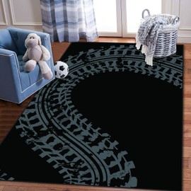 ZCVJPZHZMS Kids Play Area Rugs Grunge Black tire Track 3D Carpet Extra Large Rug Kids' Bedroom Playroom Nursery Décor for Boys Girls, Learning & Playing 5x8 ft, 5 feet X 8 feet