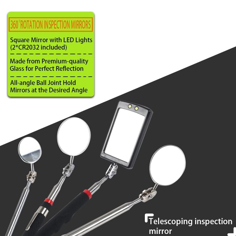 VortecSys Telescoping Magnetic Pickup Tool Set, 4Pcs Round and Square