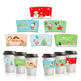 L7HWDP 24 Pieces Christmas Coffee Cups Sleeves Tea Cups Sleeves Double-layer Paper Drinkware Sleeves Paper for 12 16 oz Paper Cup Cocoa Xmas Party Hot Cold Beverage Supplies 6 Styles