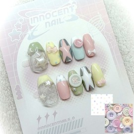 I like buttons ⋆ Handmade nail tips - Long ballerina / 단츄 좋아 ⋆ 수제네일팁 - 롱발레리나