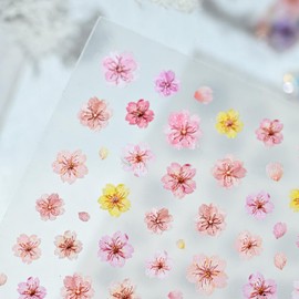 1 Sheet Dried Flower Nail Stickers 5D Embossed Nail Art Stickers Decals Self-Adhesive Pink Cherry Blossom Design Floral Nail Supplies Spring Nail Art Stickers for Women Nails Decoration Accessories