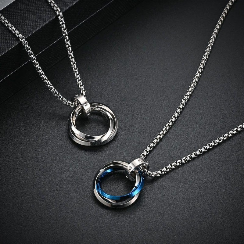LinnWell Triple Ring Necklace Titanium Steel Necklace Three Interlocking Braided