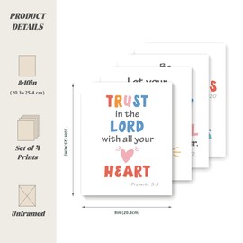 LARTSFRO Kids Bible Colorful Wall Decor, Inspirational Bible Verses Boho Sun Decor for Nursery Baby Kids Bedroom, Christian Wall Art, Classroom Decor, Gifts for Kids 10x8 Inch Set of 4 Unframed