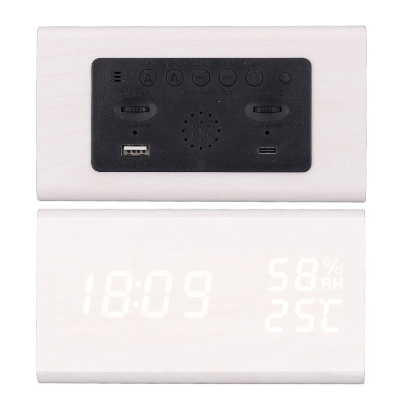 LED Digital Alarm Clock Multipurpose Wooden Clock with Voice Control