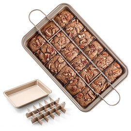Brownie Pan con divisores, sartén antiadherente para hornear brownie, bandeja de utensilios de horno de acero al carbono de 18 piezas precortadas con empuñaduras para hornear pan de horno, bandeja