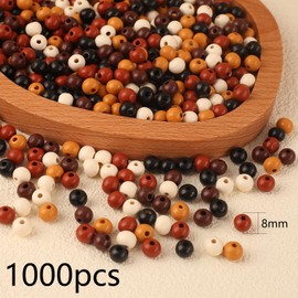 HERZONE Pack of 1000 Round Wooden Beads in Colourful Natural Wooden Beads for Threading for DIY Jewellery Making (Colourful 8 mm)