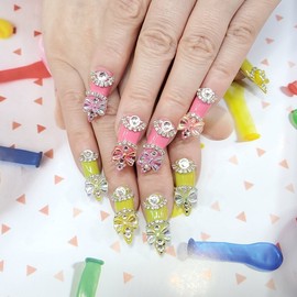Ribbon Dress Handmade Nail Tips - Long Round / 리본원피스 수제네일팁 - 롱라운드