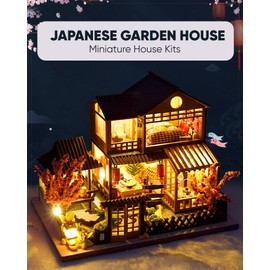 DIY Miniature House Kit, DIY Dollhouse Kit for Adults to Build, Mini House Kit with LED, Mayberry Street Miniatures, Ideal Gifts for Birthday,Christmas(Japanese Garden House)