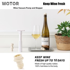 WOTOR Wine Saver Vacuum Pump with 20 Stoppers, Wine Stopper & Preserver, Reusable Bottle Sealer Keeps Fresh, Ideal Accessories Gift, Flat Handle (White)