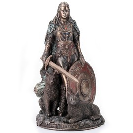 Veronese Design 8 1/4 Shield Maiden Freya Norse Goddess of Love Beauty and War Cold Cast Resin Sculpture Antique Bronze Finish Statue