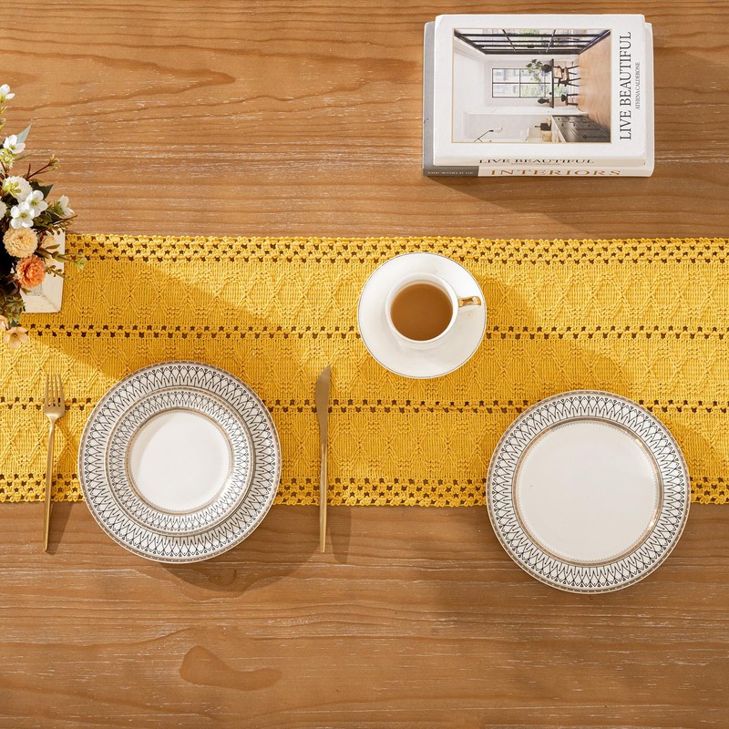 Table Runner Yellow 12 x 71 Inches Boho Farmhouse Rustic
