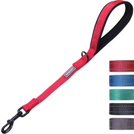 Vivaglory Short Dog Leash with Padded Handle, Double Webbing Nylon Reflective Pet Leashes for Training, Dog Lead for Medium to Large Dogs, Black