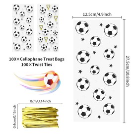 100PCS Soccer Treat Bags, Football Star Medal Print 2 Designs Soccer Goodie Party Favors Clear Candy Cellophane Bags with Twist Ties, Football Soccer Themed Gift Snack Bags Birthday Supplies