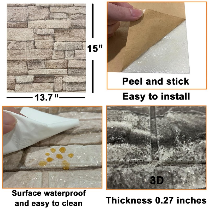 Yutianli 20PSC 3D Wall Panels Peel and Stick Faux Brick