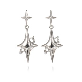 XYAYOU Silver Heart Long Chains of Glittering Stars Tassel Pendant Dangle Earrings for Women Jewelry (star)