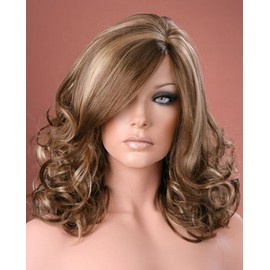 Forever Young UK Ladies Long Wig Soft Waved Curls Brown with Blonde Highlights Fashion Wig