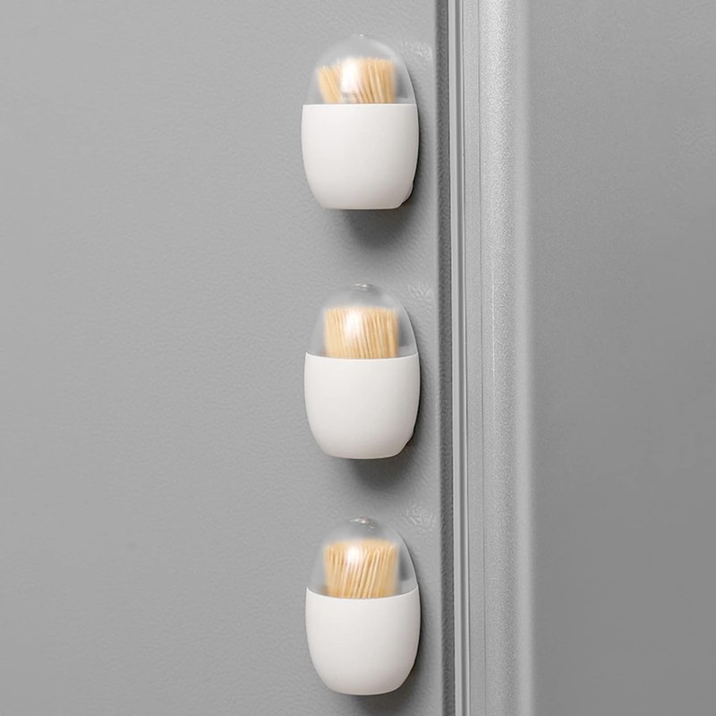 White Magnetic Toothpick Holder, Toothpick Storage Box Large Capacity Transparent