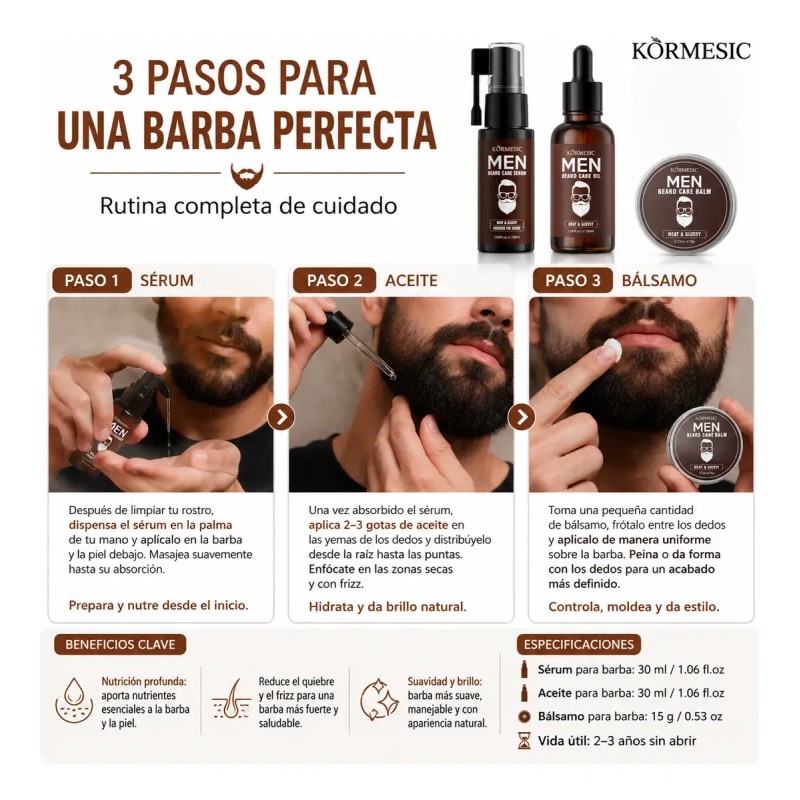 Kit 3 Piezas Crema Para Cuidado Personal Cabello Y Barba