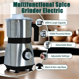 Grain Grinde For Kitchen,Electric Spice Grinders Comes With 3 Removable Stainless Steel Blades, 500w Herb Grinder Suitable For Grinding Spices, Coffee Beans, Grains, Nuts (Black）