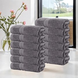 Superior Cotton Face Towel/Washcloth Set, Daily Use, Bathroom, Guest Room, Resort, Spa, Facial, Home Essentials, Soft Plush Absorbent Small Towels, Zero Twist, Smart Dry Collection, Set of 12, Grey