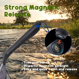Riverruns Fly Fishing Net Magnetic Release, Bass Trout Landing Net, Fly Fishing Gear with Built-in Ruler (Black)